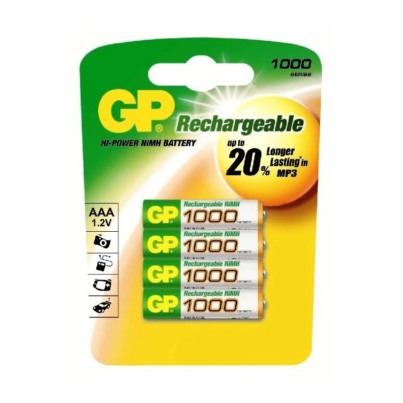 Pack de 4 piles rechargeables AAA 1000mAh