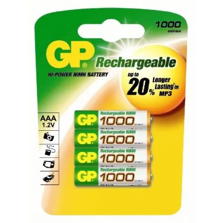 Pack de 4 piles rechargeables AAA 1000mAh