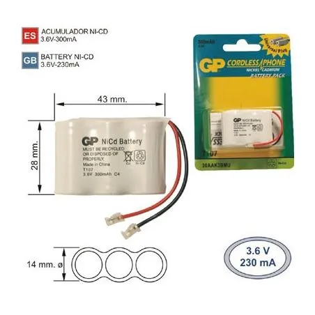 Batterie Téléphone inalambrico T107 3.6 V 300mAh