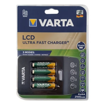 Chargeur ultra-rapide Varta LCD pour piles rechargeables AA, AAA Ni-Mh avec 4 piles AA 2100mah