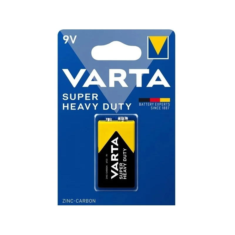 Piles Zinc-Carbone Varta 9V Super Heavy Duty (1 Unité)
