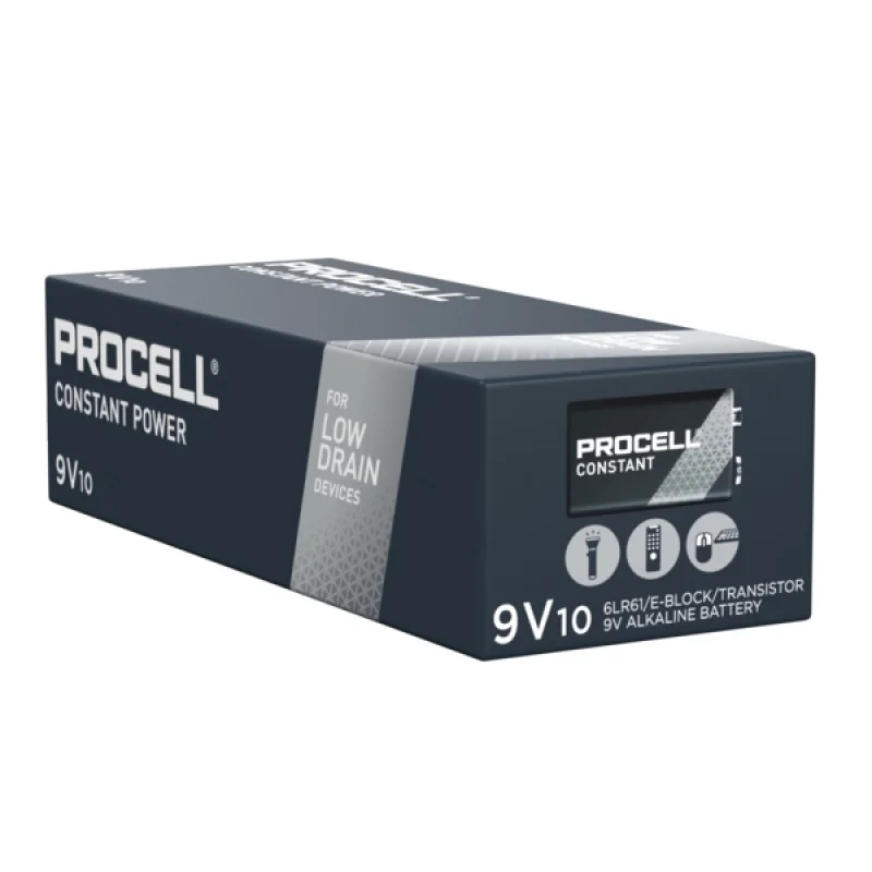 Piles Alcalines Procell 9V 6LR61 Constant Power (10 Unités)