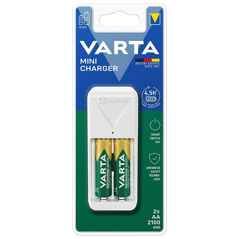 Mini chargeur Varta pour piles rechargeables AA, AAA Ni-Mh avec 2 piles AA 2100mah